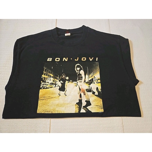 Vtg Bon Jovi T-Shirt Men's L 80s Runaway Rock Band Tee Jon Concert Rare - Picture 11 of 16